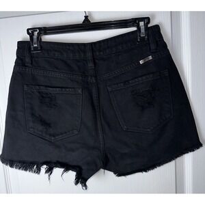 Kancan Distressed Cut Off Denim‎ Shorts Black Frayed Hem High Rise Small